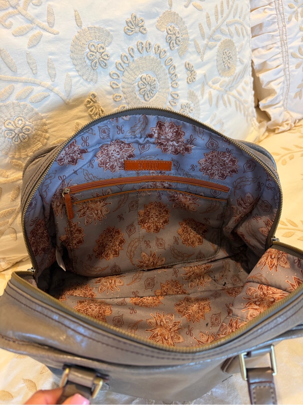 Gray Leather Hobo International Sutton Tote Handbag - Picture 3 of 8